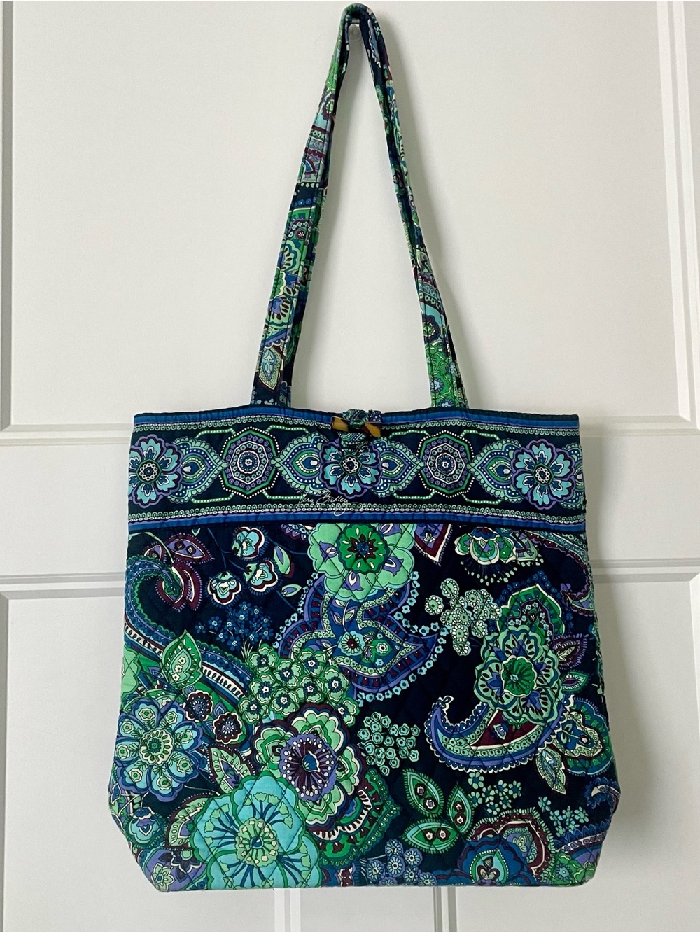 Vera Bradley Quilted Paisley Floral Tote in Navy, Green and Teal